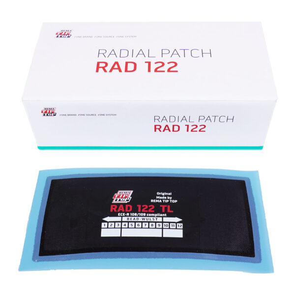 Rema Tip Top Radial Tyre Repair Patch, RAD122, and box